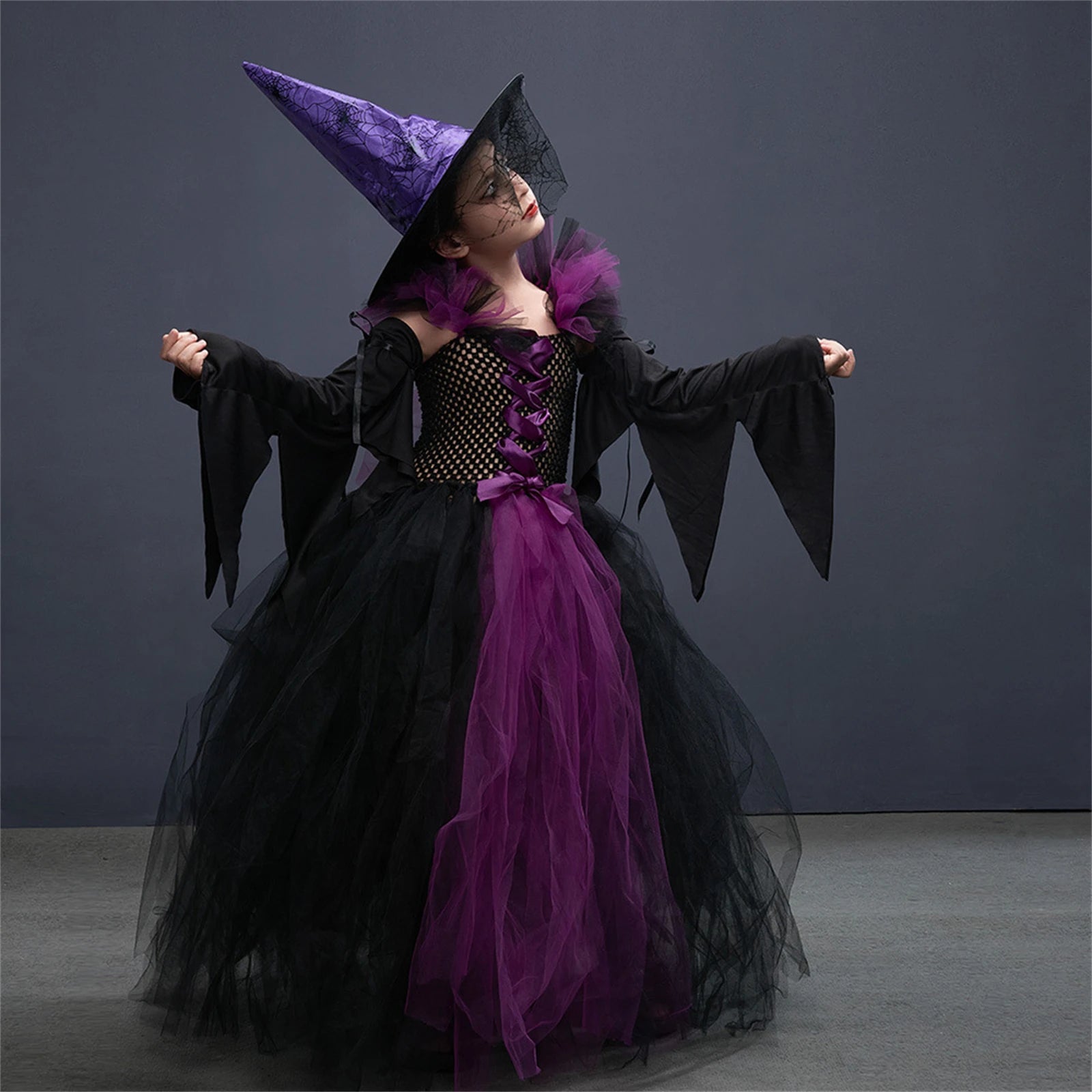 Halloween Witch Costume For Girls Kids Long Veil Dress Princess Dress Birthday Party Dress Dress - product image 5