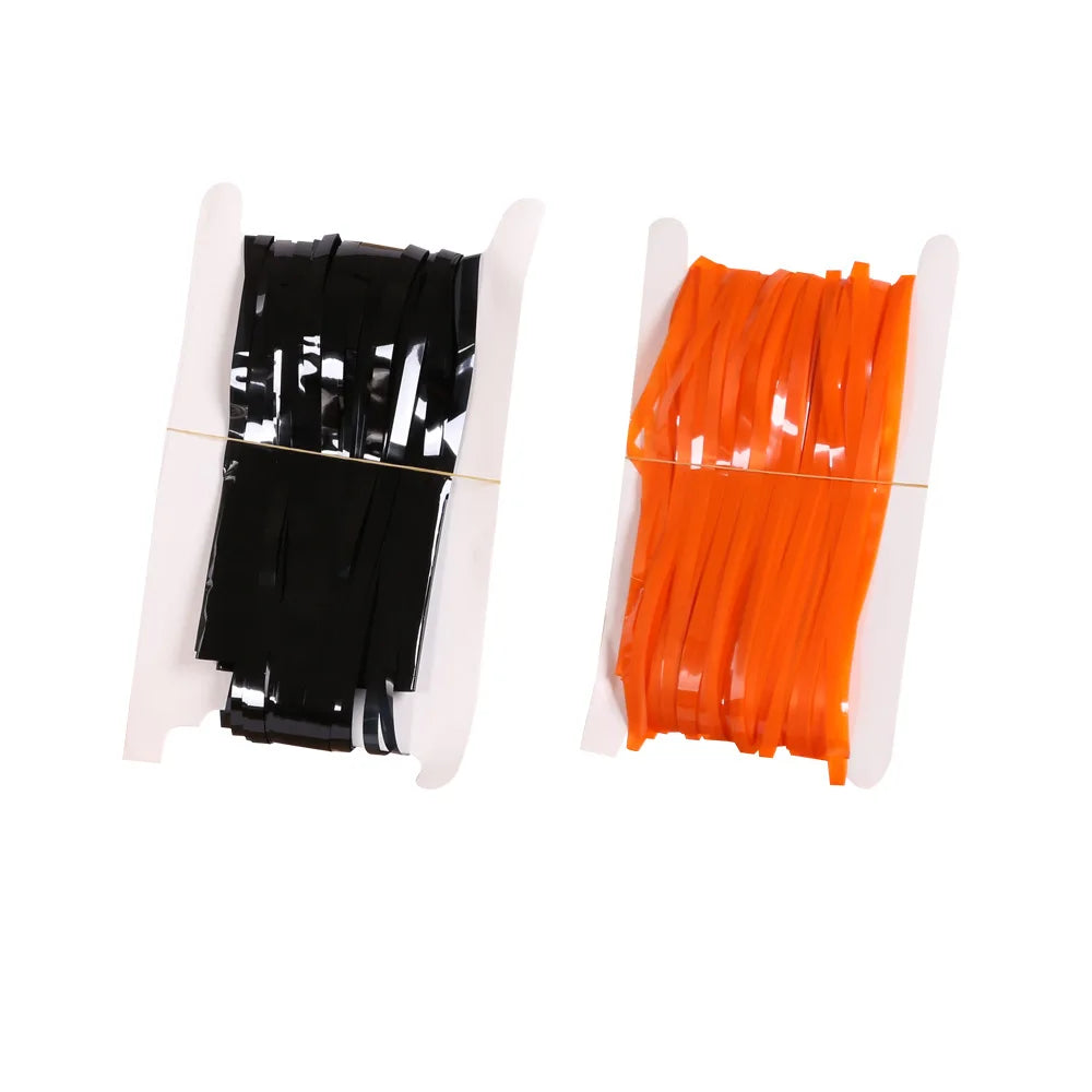 2Pcs Halloween Decoration Backdrop Tassle Curtains Black Orange Foil Fringe - product image 3
