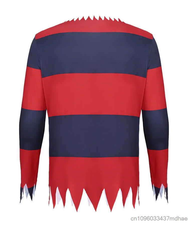 Men Horror Costume Striped Jagged Blood Sleeve Shirt Scary Halloween Outfit Adult Terror - Only Top / 140