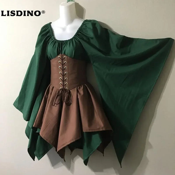 Halloween Costume Palace Victoria Medieval Vintage Fairy Elf Costume for Women Princess - Dark green black / 5XL