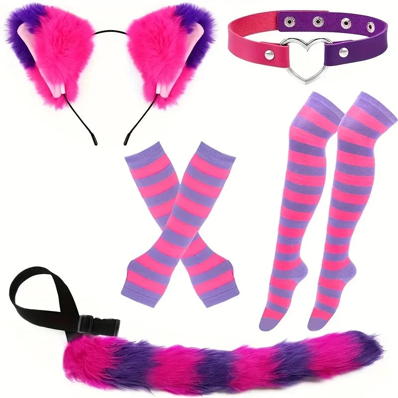 Black and white stripes furry tail socks acting props Gloves - alternate view 7