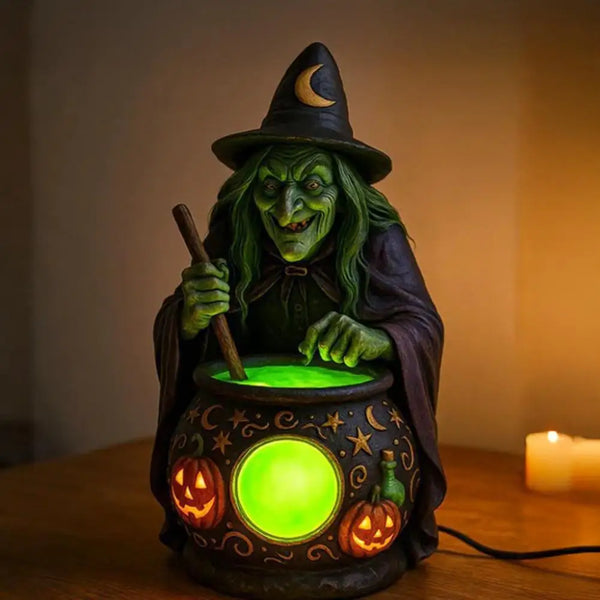 Halloween Witch Cauldron Lamp with Eerie Green Glow LED Witch Ghost Lamps Spooky Witch Brewing Pot Light Home - product image 1