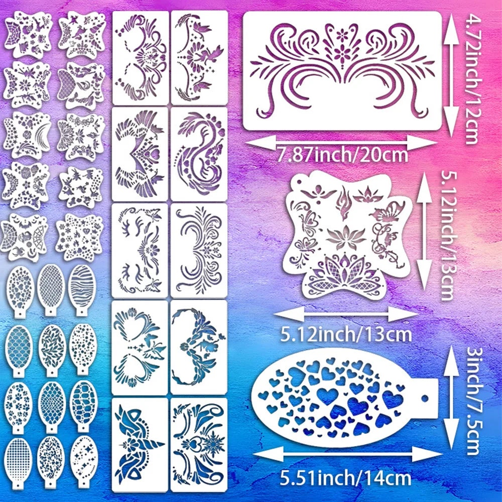 32-Piece Face Paint Stencils Kit Reusable Body Facial Art Templates Party Makeup - product image 6