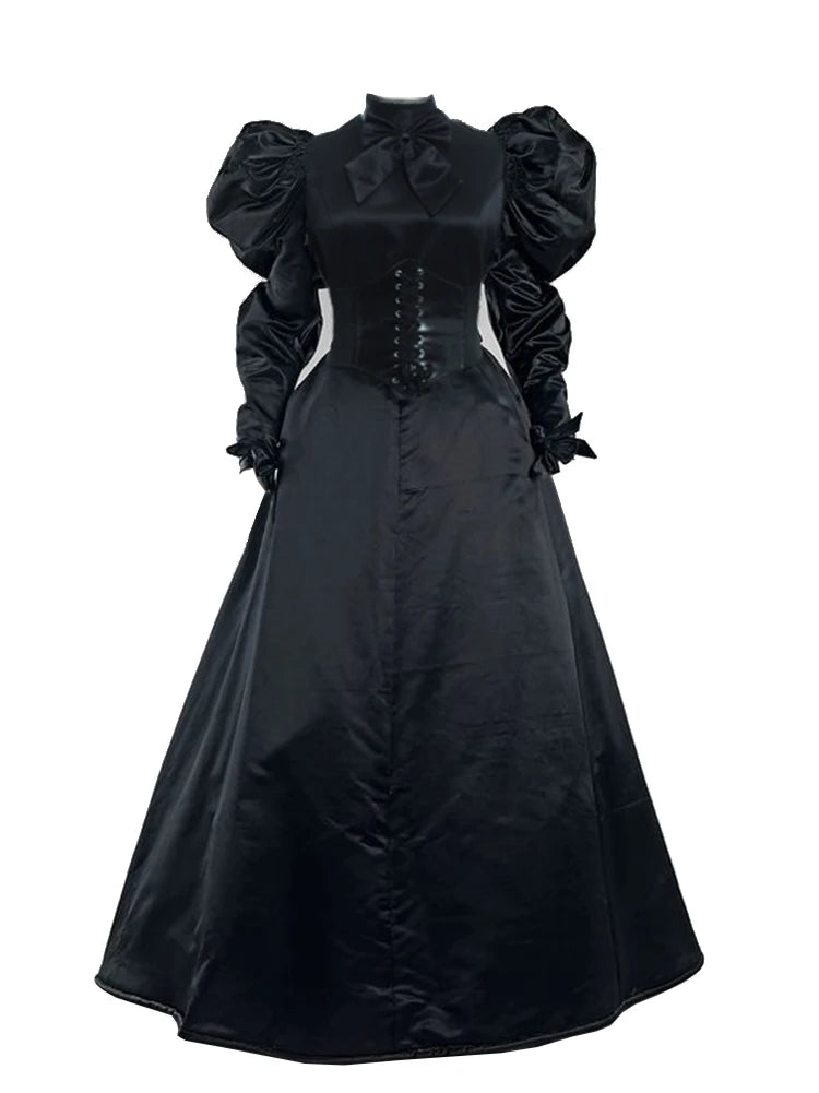 Women Gothic Victorian Dress Renaissance Ball Gown Vampire Rococo Costume Black