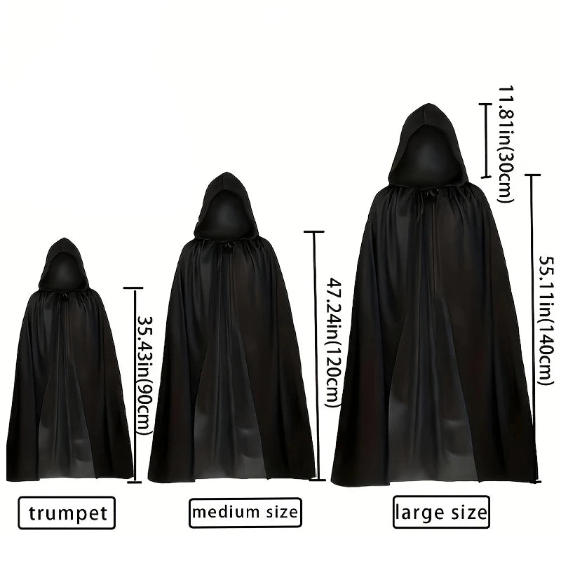 Wicked Witch Hooded Cloak Costume – Black Halloween Robe & Hat
