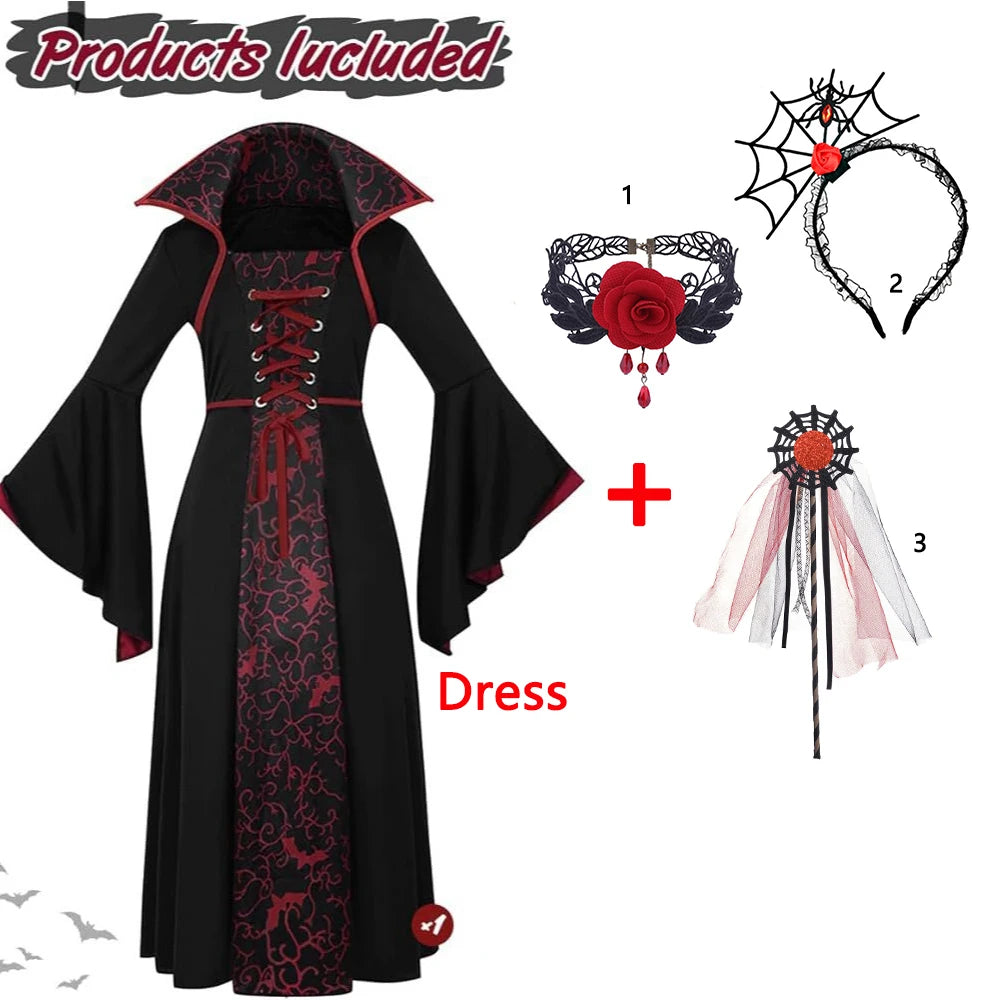 Kids Spooky Ghost Bride Fancy Dress Floral Print High Neck Flare Sleeve Gown - product image 6