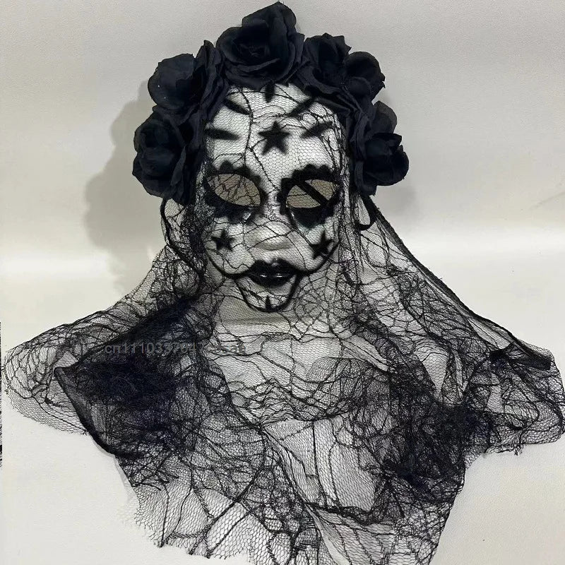 Halloween Ghost Bride Cosplay Mask Black Lace Veil Mexican Day Carnival Masks - product image 5