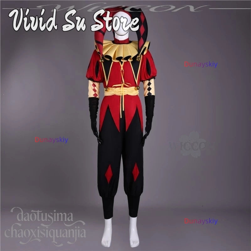 Pierrotot Horror Clown Uniform Suit Big Hat Black Red Retro Suit White Wigs Mask Halloween - mask / XL