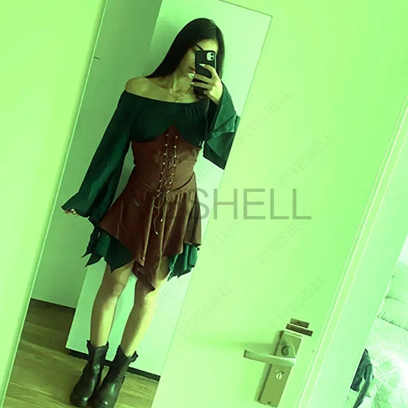 Women's Medieval Palace Victoria Vintage Fairy Elf Princess Bandage Halloween Costume - set as show / XL
