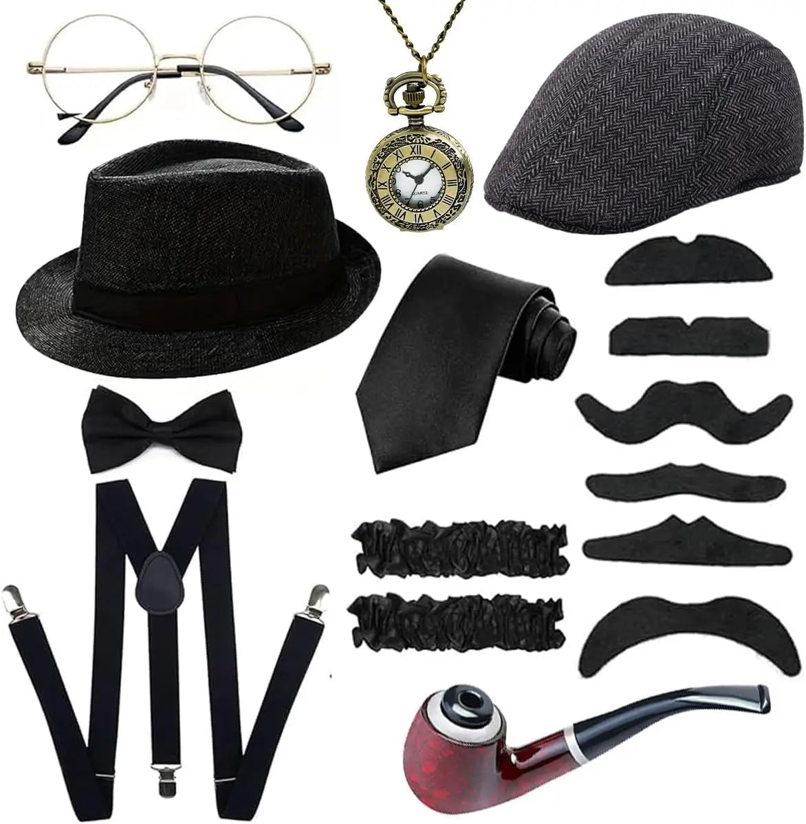 1920s Mens Costume Accessories Outfit Set Gangster Roaring 20s Costumes for Gatsby Party 30s Y-Back Beret - product image 7