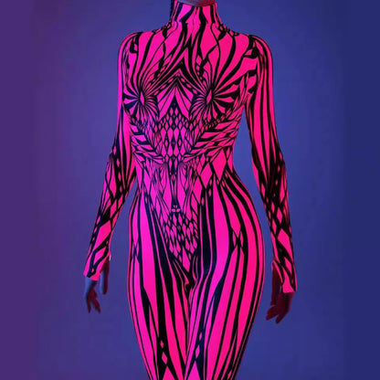 Women's 3D Abstract Print Full Body Jumpsuit Sexy Skinny High Neck Zentai Costume - alternate view 2