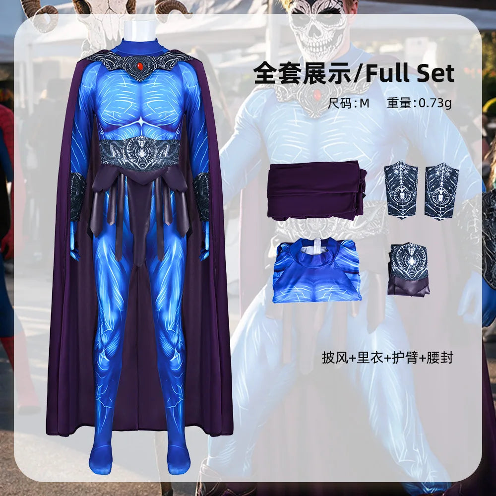 Skeletor / Evil Lynn Halloween Costume with Cloak & Mask – Masters of the Universe Adult Cosplay Bodysuit