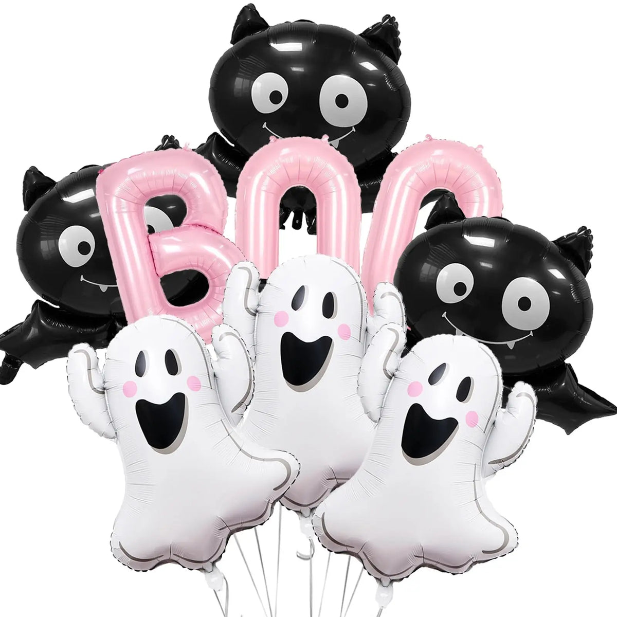 9-Piece Set Halloween Ghost Balloons Set Pink Boo Ghost Bat Foil Balloon Themed