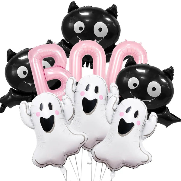 9Pcs/Set Halloween Ghost Balloons Set Pink BOO Ghost Bat Foil Balloon for Halloween Themed Party Decoration - product image 1