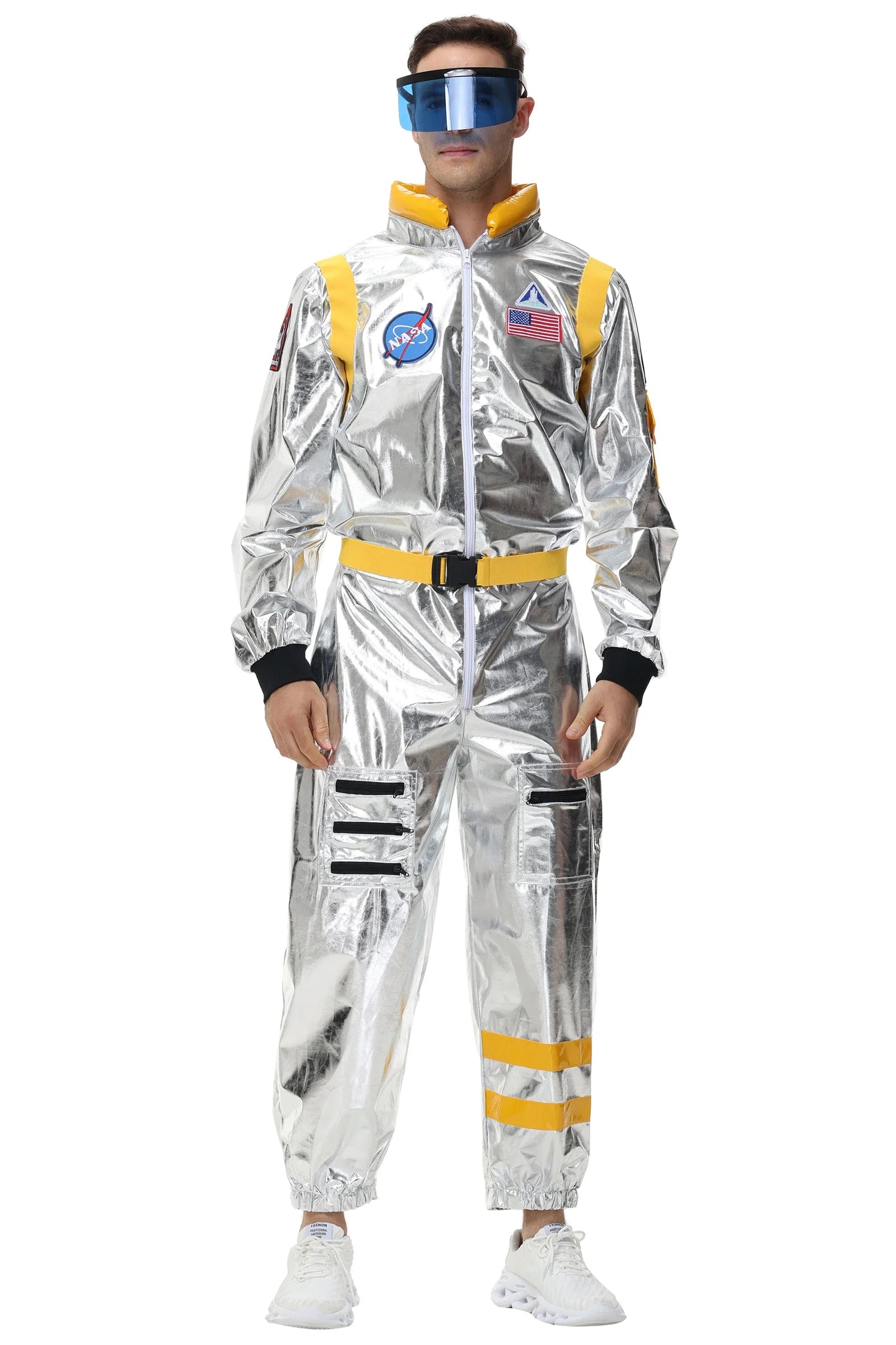 Adult Silver Astronaut Costume Men Women Spaceman Suit Space Jumpsuit Halloween Costume - Pink Women-A / M