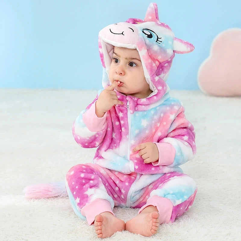 Dinosaur Winter Baby Romper Kigurumi Costume Flannel Hooded Bodysuit Pajamas Animal