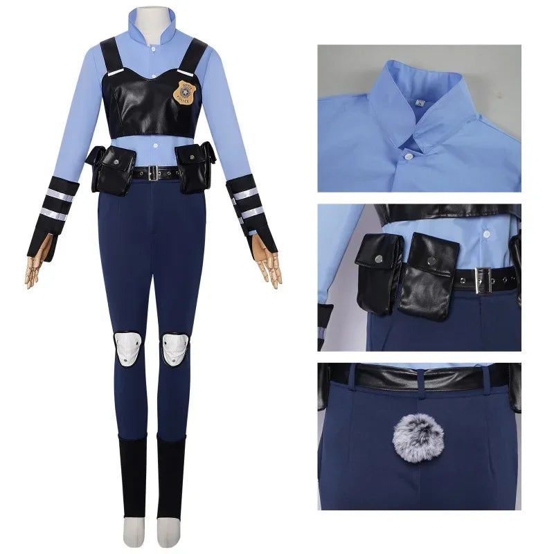 Animated Animal City Rabbit Police Officer Police Uniform Kids Adults Cute Cosplay Costume,