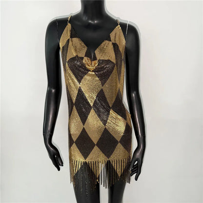 Halloween Women Metal Sequins Dress Sexy Backless Tassel V Neck Sleeveless Mini - product image 5