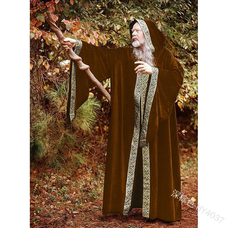Halloween Costume Medieval Cape Cloak Adult Hooded Death Vampire Wizard Monk Witch Costume - black / S