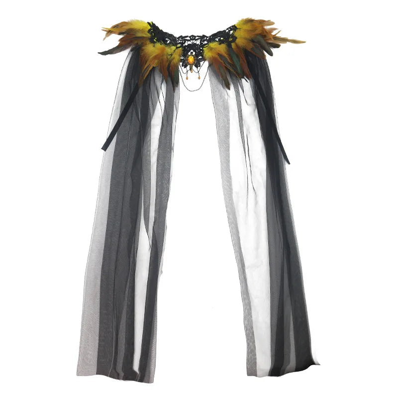 Witch Vampire Bride Medieval Feather Tulle Cloak Halloween Costume - product image 8