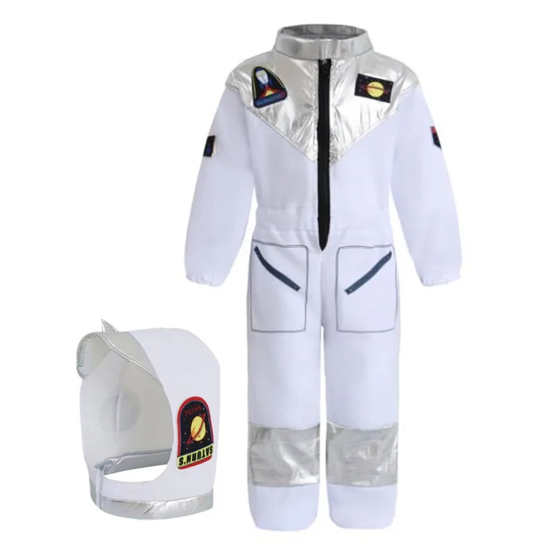 Kids US Astronaut Dressup Costume Deluxe Print Cartoon White Space Suit Bodysuit