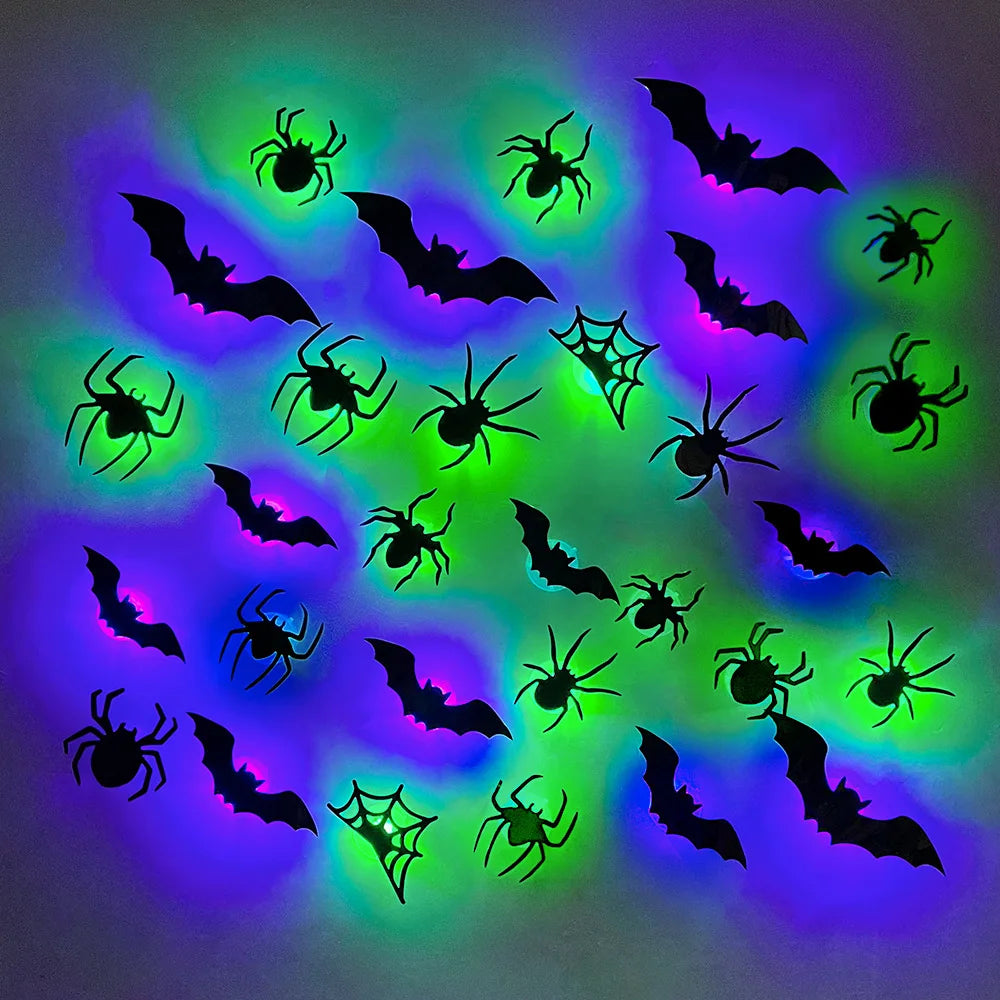 3D Bat & Spider LED Halloween Wall Night Light - 12PCS-1Box
