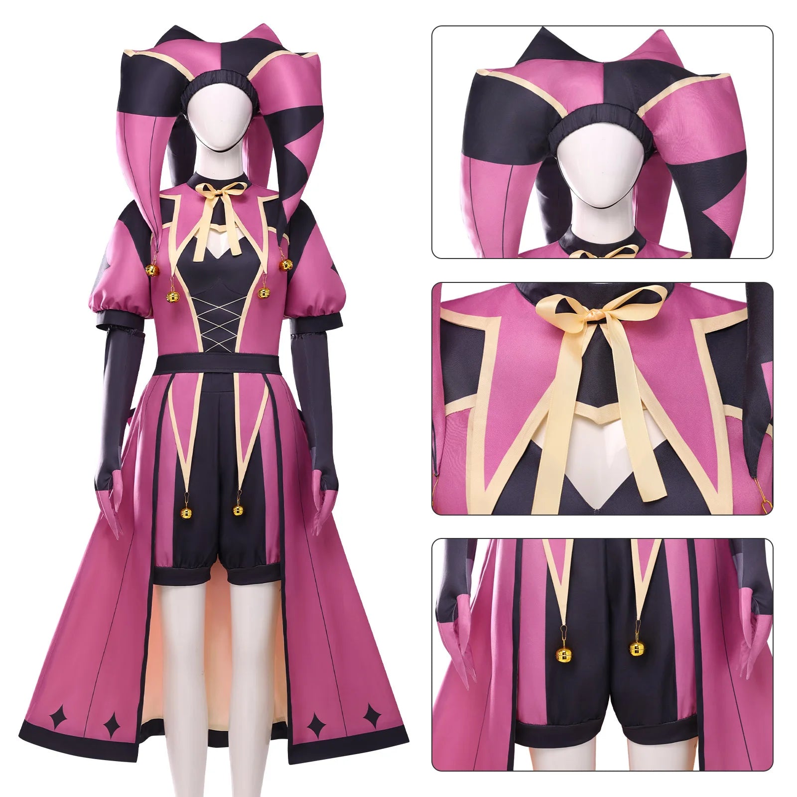 Cos Room Tfc the Freak Circus Columbina Costume the Angel Pink Clown Outfit TICKET Scary - Pink 6 Pcs / XXL