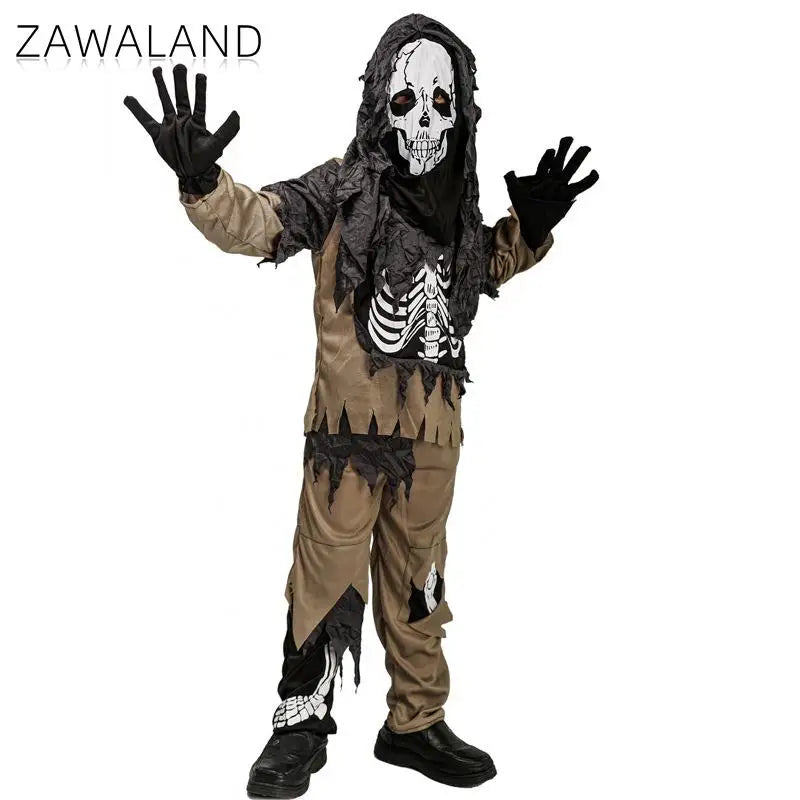 Zawaland Skeleton Halloween Cosplay Costume Boy Ghost Scary Costume Horror Party Clothes Performance Outfit Masquerade Suit