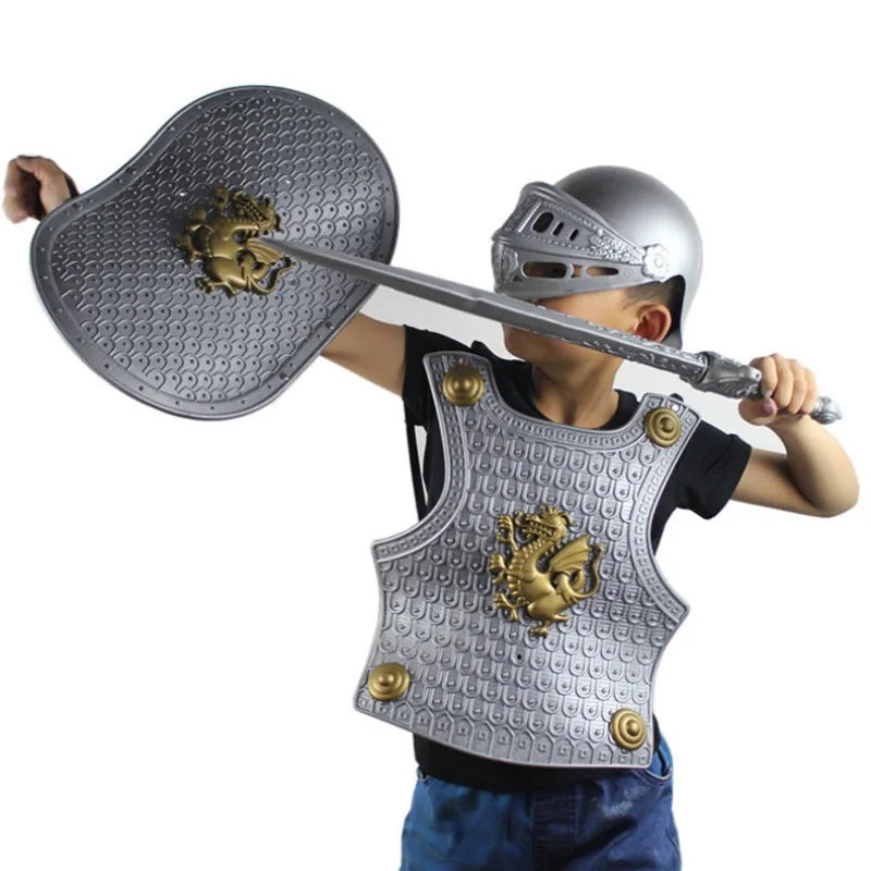 4pcs/set Kid Size Hero Knight/Gladiator Warrior Suit Armor Shield Sword Costume