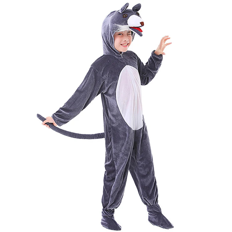 Wolf Costume for Adult Kids Funny Werewolf Costume Long Sleeve Animal Jumpsuit