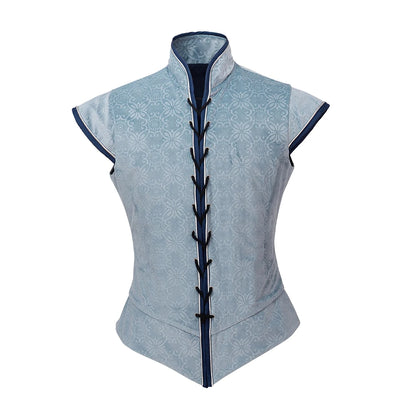 Men's Medieval Renaissance Tudor Elizabethan Vest Colonial Blue Brocade Costume