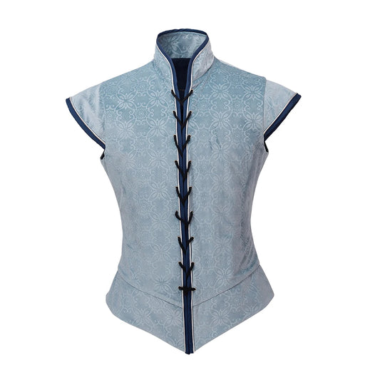 Men's Medieval Renaissance Tudor Elizabethan Vest Colonial Blue Brocade Costume