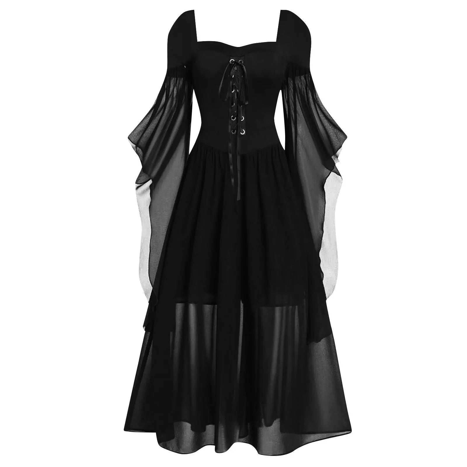 Women's Vintage Gothic Dress Halloween Witch Cosplay Costumes Off Shoulder Lace-Up Medieval Maxi Dress Retro - product image 15