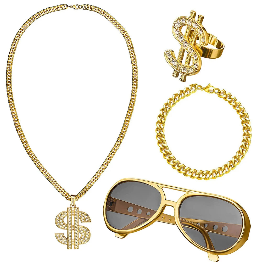 80s 90s Costume Outfit Set Big Gold Chain 80s/90s Rapper Accessories Glasses
