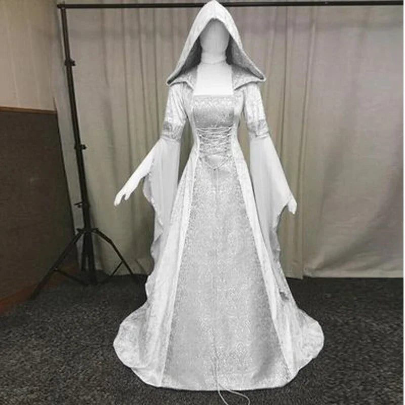 Women's Deluxe Witch Dress Medieval Costume Halloween Devil Pagan Witch Wedding Cos Costume Hooded Gown Robe - product image 2