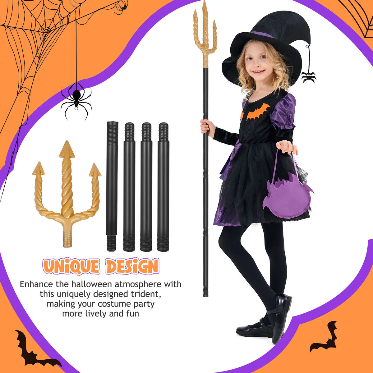 Gold Spiral Devil Trident Prop – Medieval Halloween Costume Staff