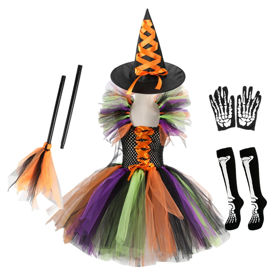 Girls Halloween Cosplay Witch Dress With Hat Costume Carnival Vestidos Kids Party Cosplay Dress Children - product image 16