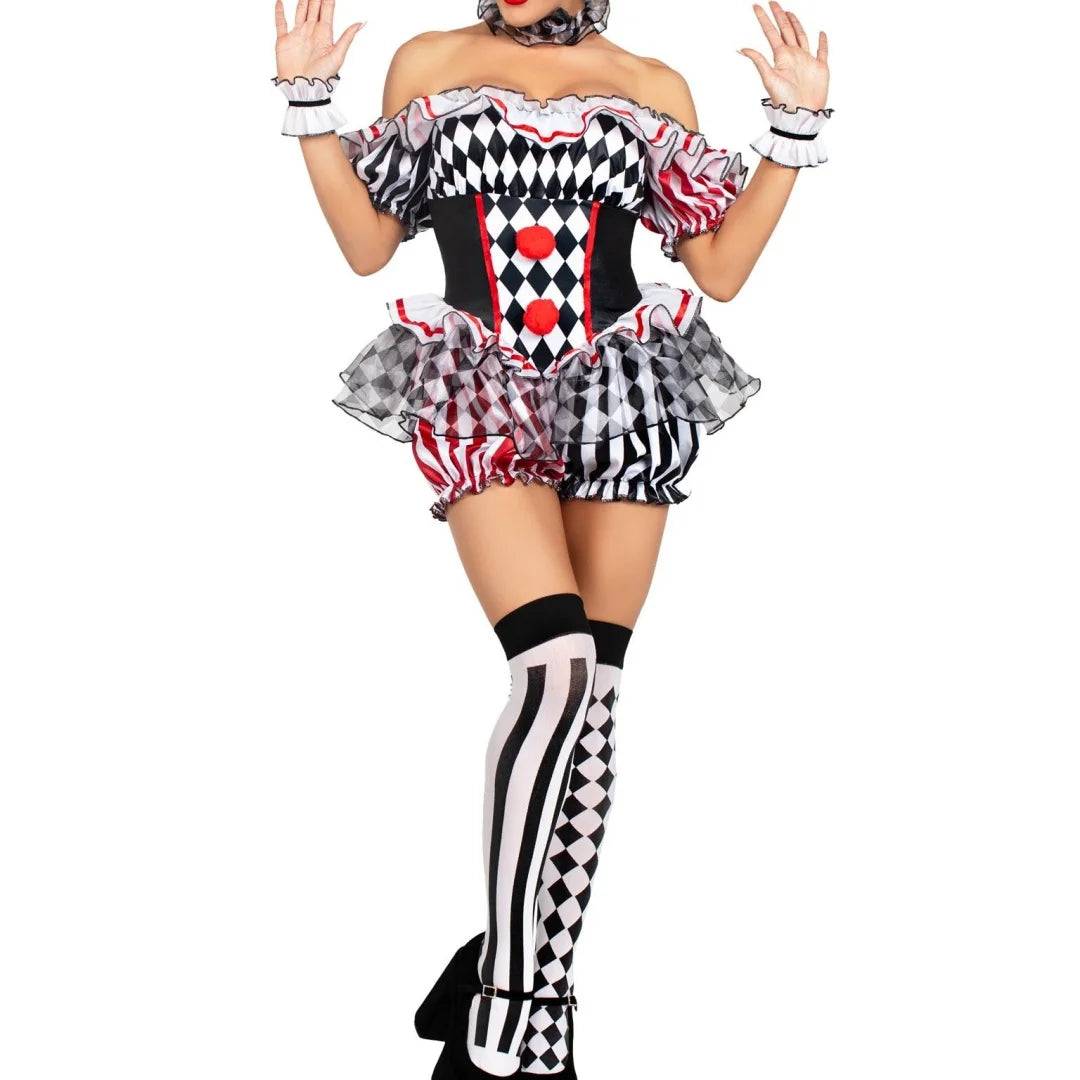 Women's 5-Piece Circus Clown Halloween Costume Set