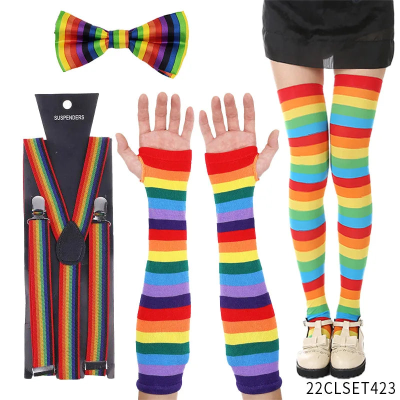 Clown Costume - Nose Wig Bow Tie Shoes Headband Gloves Hat Stockings and Vest Dress Up - 17 / One Size