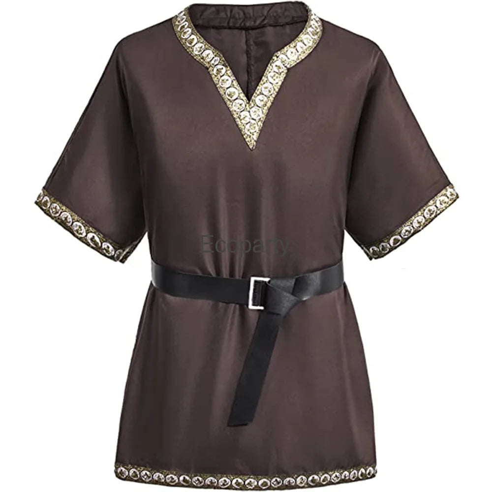 Men Medieval Ancient Hunter Ranger Costume Ancient Hooded Cloak Adult Wizard Celtics - top belt 1 / L