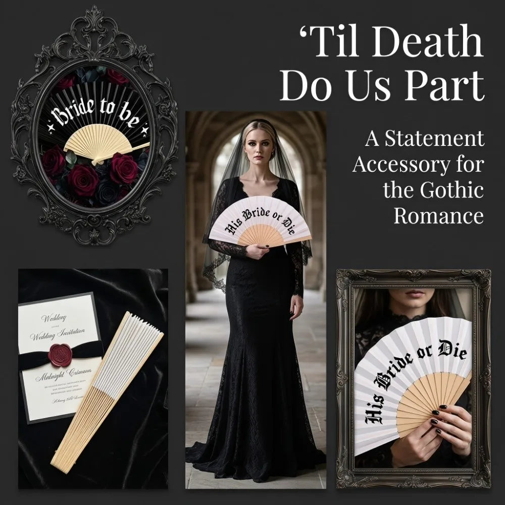 Vintage Gothic His Bride or Die Fan Large Retro Halloween Black White Hand - product image 2
