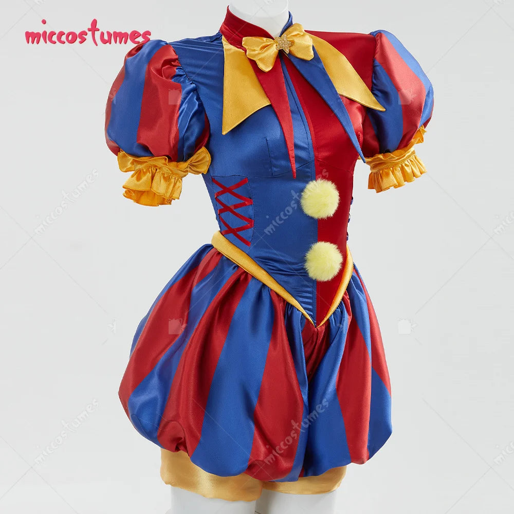 Miccostumes Women Clown Costume Jester Costume Blue Red Jumpsuit and Hat with Gloves and - MULTI / M