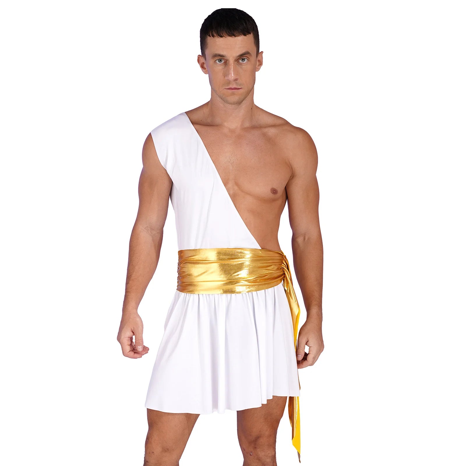 Men's Ancient Greek God Halloween Costume One Shoulder Strap Skirts Knight Warrior - Black A / M