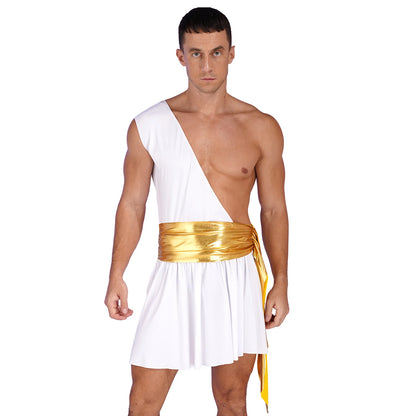 Men's Halloween Ancient Greek God Toga Costumes Roman Emperor Robe Short Sleeve Metallic - White A / L
