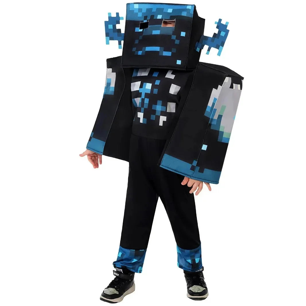 Boys Craft Villager Costume Deluxe Kids Games Party Armor Suit Creep Jumpsuit Blue