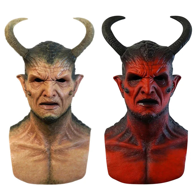 Horror Demon Latex Mask Halloween Evil Role Playing Beast Horns Helmet Performance CarnivalParty