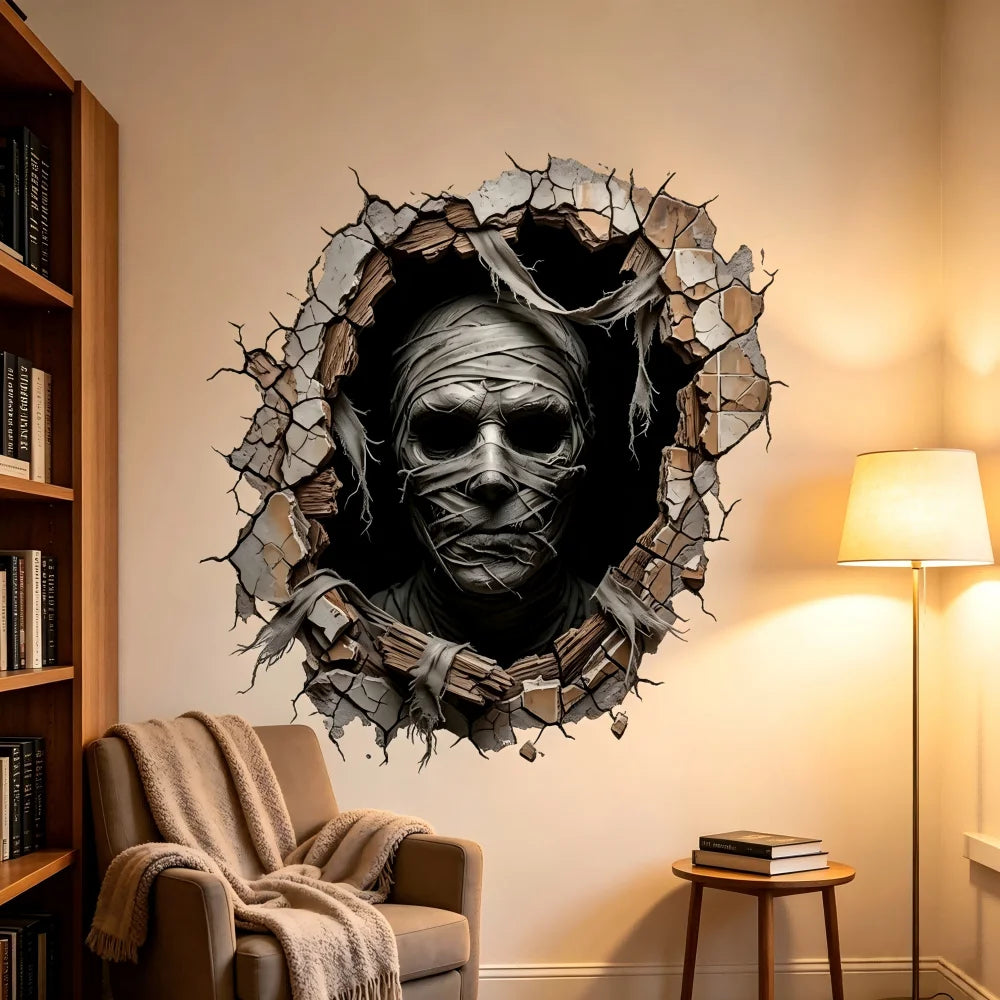 Halloween Mummy Wall Sticker - 3D Broken Wall Effect, Pvc Decal 15.7 - view 5