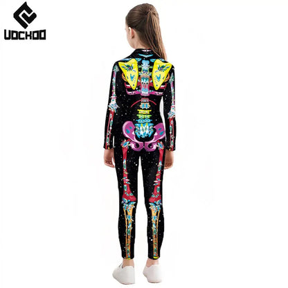 Halloween Skeleton Jumpsuit Bloody Clown Cospaly Costume Robot Day of the Dead Bloody - girl-1003 / XL