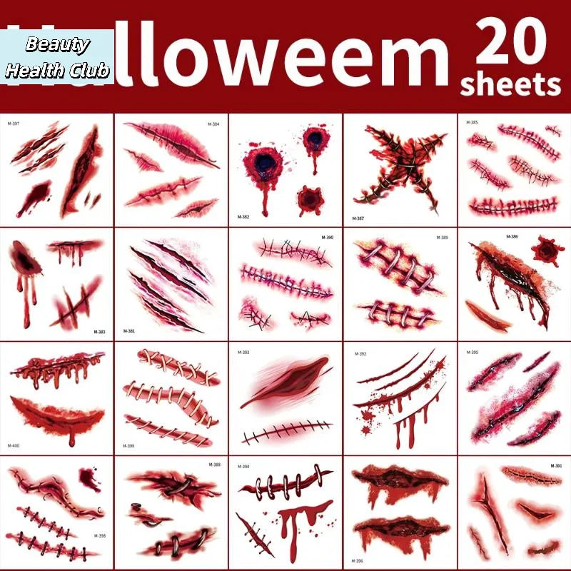 【20Sheets 3D Realistic Scar Tattoos Waterproof Fake Bloody Wound Stickers For Halloween Cosplay Face & Body - product image 4