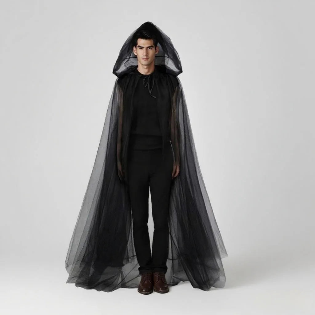 Halloween Cloak Thin Mesh Long Hooded Vampire Bride Shawl Party Festival - product image 2
